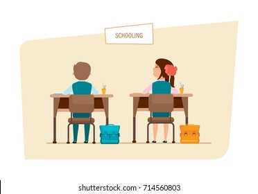 Cumulative harmback to school students mother group going school together parent send little boy and girl for first class semester term with schoolbag or satchel together collaborative learning and empathy daycare